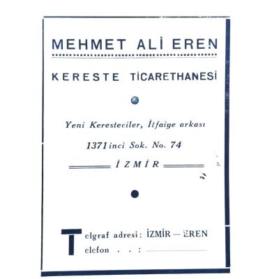 Mehmet Ali EREN Kereste ticarethanesi İZMİR / Dergi, gazete reklamı - Efemera