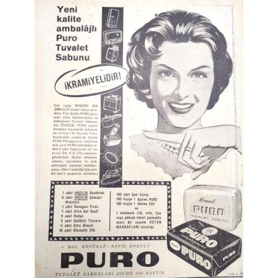 Bol köpüklü nefis kokulu PURO sabunları / Dergi, gazete reklamı - Efemera