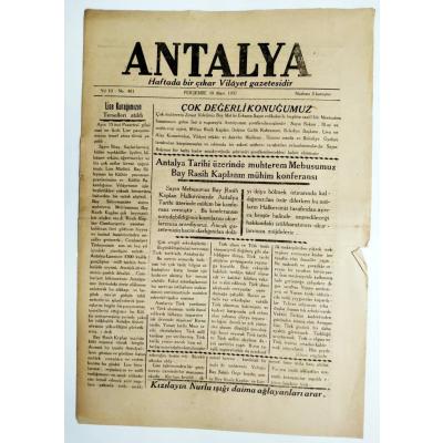 Antalya Gazetesi - 18 Mart 1937 / Gazete