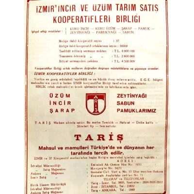 Tariş  İzmir incir ve üzüm tarım satış kooperatifleri birliği / Dergi, gazete reklamı - Efemera