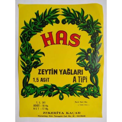 Has Zeytin yağları 1,5 asit A tipi / 20x27 cm Etiket  - Efemera