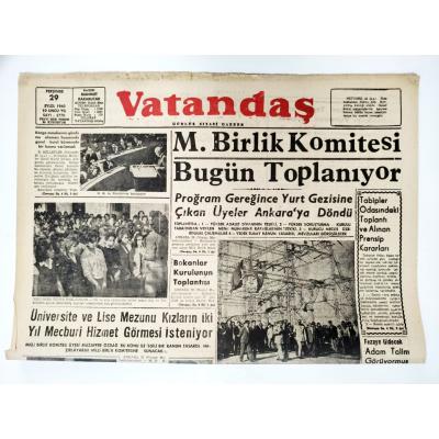 Milli Birlik Komitesi bugün toplanıyor, Adana, Vatandaş gazetesi, 29 Eylül 1960 - Efemera