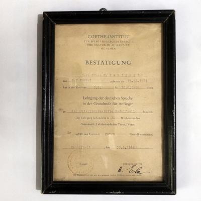 Güner M. Nakipoğlu Adına Verilmiş Goethe Enstitüsü Almanca Kursu Onay Sertifikası - Efemera