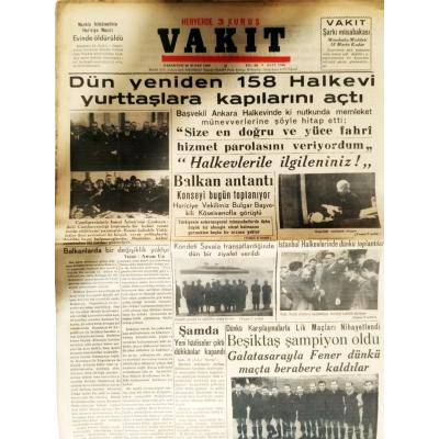 Halkevi, Beşiktaş şampiyon vs. haberli, 20 Şubat 1939 tarihli Vakit gazetesi / Gazete