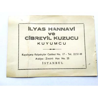 İlyas HANNAVİ ve Cibreyil KUZUCU Kuyumcu, Kapalıçarşı / Kartadres - Efemera