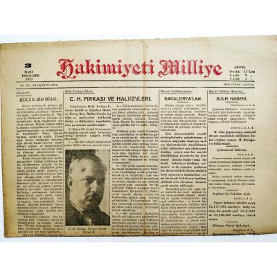 C. H. Fırkası ve Halkevleri haberli, Hakimiyeti Milliye gazetesi - 3 Mart 1935 / Gazete