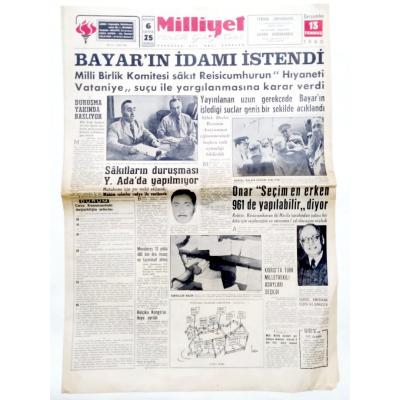 Bayar'ın idamı istendi / 13.7.1960 tarihli Milliyet gazetesi - Eski Gazete