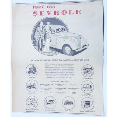 1937 Yeni Şevrole - Gazete reklamı  Üst kısımda 2-3 cm yırtık var. - Efemera