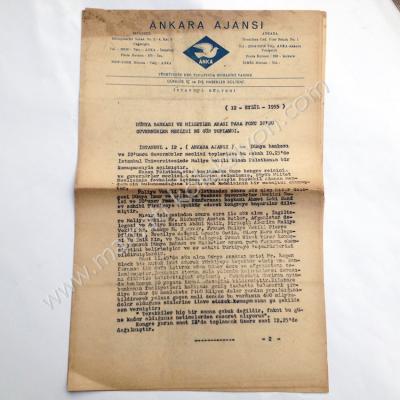 Ankara Ajansı bülten, 12 Eylül 1955  8 Sayfa - Efemera