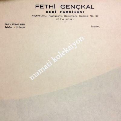 Fethi GENÇKAL Deri Fabrikası - Antetli kağıt - Efemera