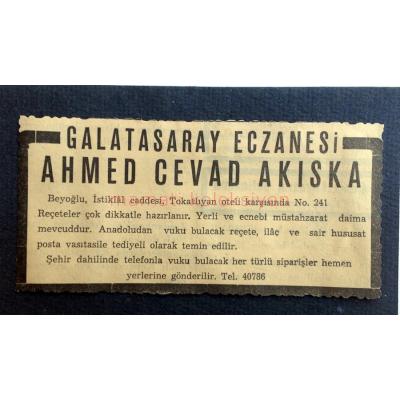 Galatasaray Eczanesi Ahmed Cevad AKISKA - Efemera
