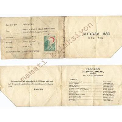 Galatasaray Lisesi Temsil kolu - 1952 Tiyatro davetiyesi  Haliyle - Efemera