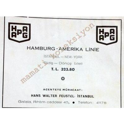 Hapag Hamburg Amerika Line - Dergiden çıkma reklam - Efemera