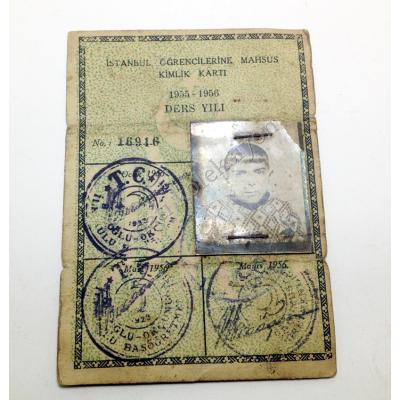 İstanbul 1955 yılına ait öğrenci kimlik kartı - Paso - Efemera