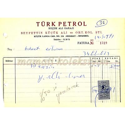 Türk Petrol Küçük Ali Garajı - Fatura - Efemera