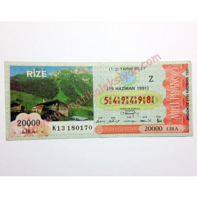 19 Haziran 1991 Yarım Bilet - milli piyango Rize Eski piyango - Efemera