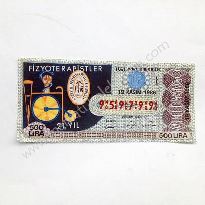 19 Kasım 1986 Dörtte bir bilet, milli piyango Tıp Eczacılık efemeraları, Eski piyango Fizyoterapistler derneği - Efemera