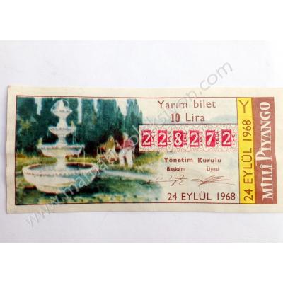 24 Eylül 1968 Yarım bilet, milli piyango Eski Piyango - Efemera