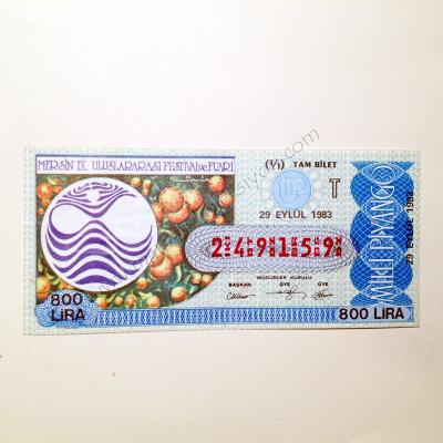 29 Eylül 1983 Tam bilet  - Milli Piyango Mersin, 9. Uluslar arası Festival ve Fuarı - Efemera