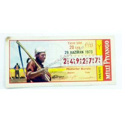 29 Haziran 1973 Yarım bilet - Milli Piyango bileti - Efemera