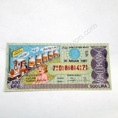 30 Nisan 1987 dörtte bir bilet, milli piyango Tıp eczacılık, Eski piyango Bebeğinizin aşıları tamamlandı mı?, Aşı kampanyası - Efemera