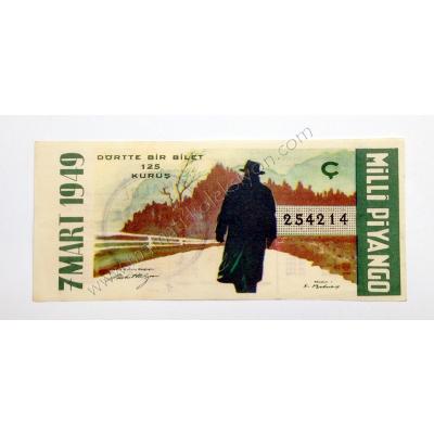 7 Mart 1949 Dörtte bir bilet - Milli Piyango - Efemera