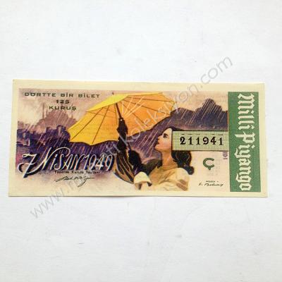 7 Nisan 1949, Dörtte bir biletmilli piyango  Eski piyango - Efemera