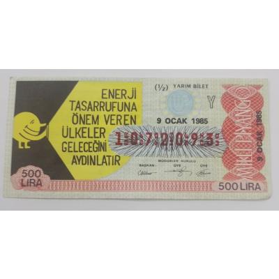 9 Ocak 1985 - Yarım bilet - Milli Piyango bileti  9 Ocak 1985 - Dörtte bir bilet - Milli Piyango bileti - Efemera