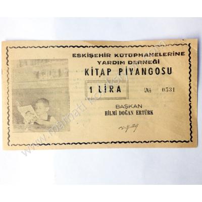 Eskişehir kütüphanelerine yardım derneği, kitap piyangosu 1959  Eski piyango - Efemera