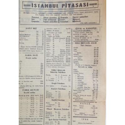 1948 İstanbul piyasası, Pamuk, manifatura, ipek, yapağı, yerli mallar Yarım boy gazete sayfası - Efemera