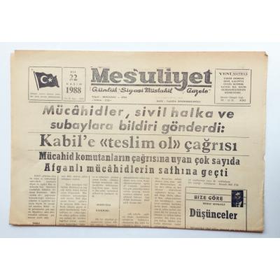 AĞRI Mesuliyet gazetesi, 22 Kasım 1988 - Efemera