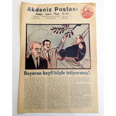 Akdeniz Postası gazetesi, 18 Ağustos 1948 Antalya, Isparta, Muğla, Burdur - Efemera