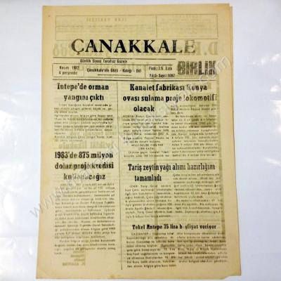 Çanakkale Birlik gazetesi, 4 Kasım 1982 Çanakkale - Efemera