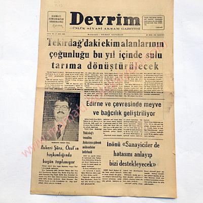Devrim Günlük siyasi akşam gazetesi, 30 Ocak 1984 Çorlu - Efemera