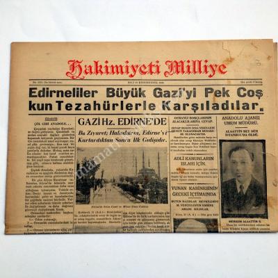 Edirne, Atatürk haberli, Hakimiyeti Milliye gazetesi - 23 Kanunuevvel 1930 - Efemera