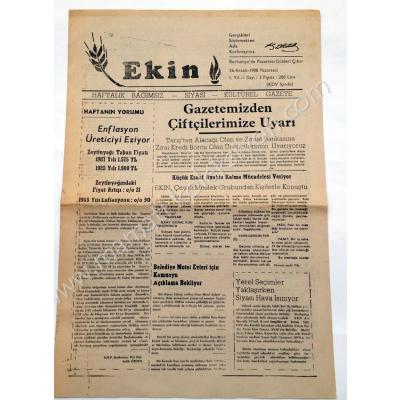 Ekin Haftalık bağımsız siyasi kültürel gazete, 26.12.1988 Sayı:3 Burhaniye - Efemera