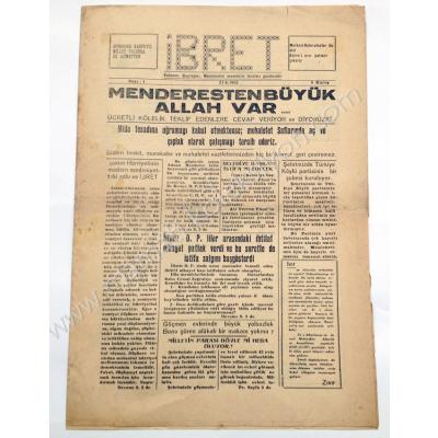İbret gazetesi, 21 Haziran 1952, Sayı:1 Bursa - Efemera