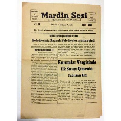 Mardin Sesi gazetesi - 9 Mayıs 1988 - Efemera