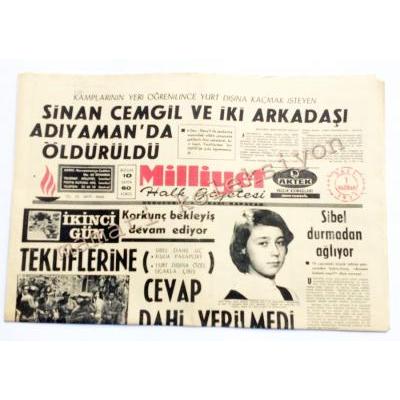 Milliyet  gazetesi - Mahir ÇAYAN Hüseyin CEVAHİR Sibel ERKAN / 1 Haziran 1971 - Efemera