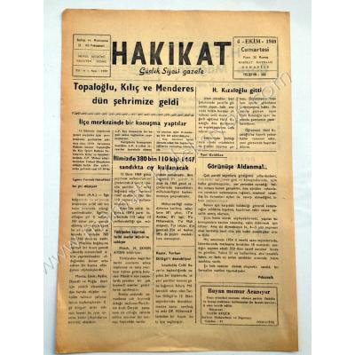 Osmaniye, Hakikat gazetesi, 4 Ekim 1969 - Efemera
