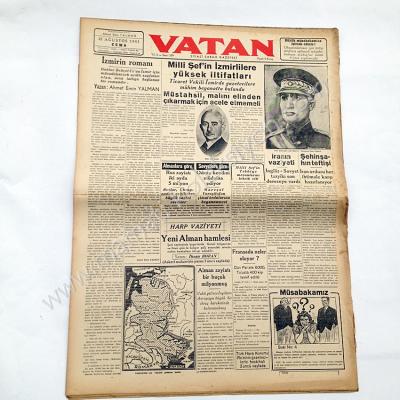Rıza PEHLEVİ, Vatan gazetesi, 22 Ağustos 1941  Haliyle - Efemera