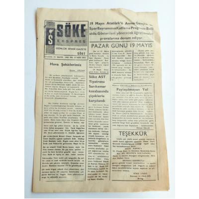 Söke Ekspres gazetesi, 15 Mayıs 1985 - Efemera