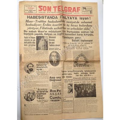 Son Telgraf gazetesi, 15 birinciteşrin 1937 Habeşistan'da İtalya'ya isyan, Piyango Tunçay gişesi, Özipek palas - Efemera