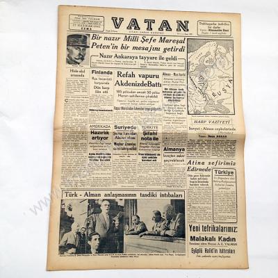 Türk Alman anlaşması, Vatan gazetesi, 27 Haziran 1941 - Efemera