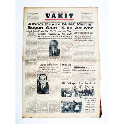 Vakit gazetesi - 3 Nisan 1939 Hitler'in nutku, Fenerbahçe, Demirspor - Efemera