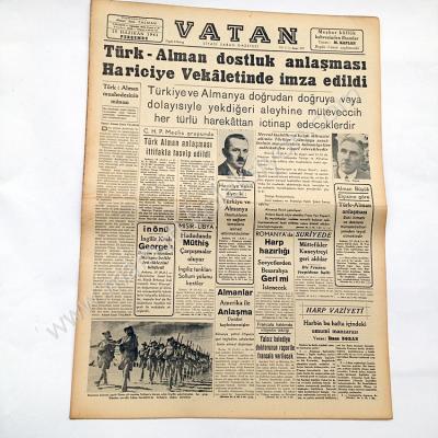 Vatan gazetesi, 19 Haziran 1941 Türk Alman dostluk anlaşması - Efemera