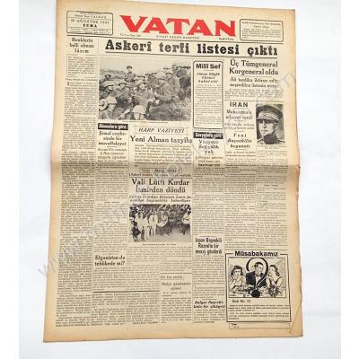 Vatan gazetesi, 29 Ağustos 1941 - Efemera