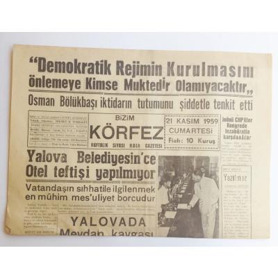 Yalova Bizim Körfez gazetesi, 21 Kasım 1959 - Efemera