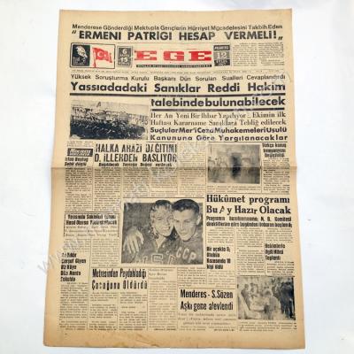 Yassıada haberli, Ege gazetesi, 12 Eylül 1960 Yassıada - Efemera