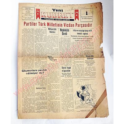 Yeni Kudret  gazetesi, 16 Şubat 1953, Sayı: 1 Kadıköy, İstanbul Nadir, Haliyle - Efemera